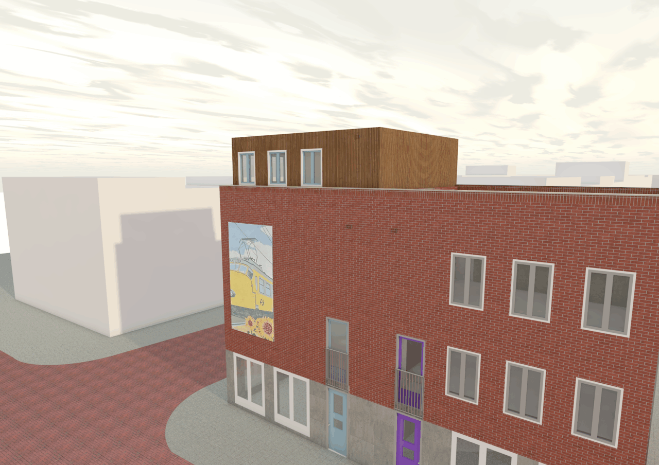 Rendering parallelweg dak opbouw