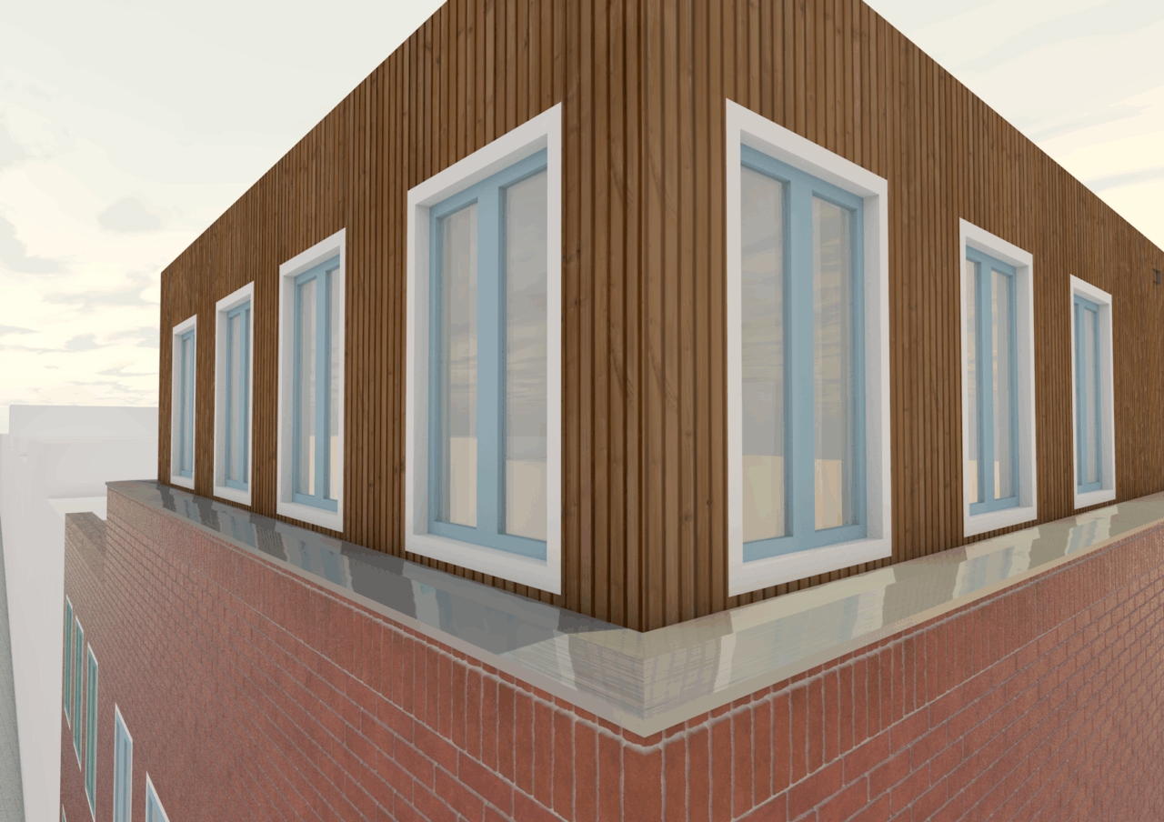 Rendering parallelweg Houten gevel