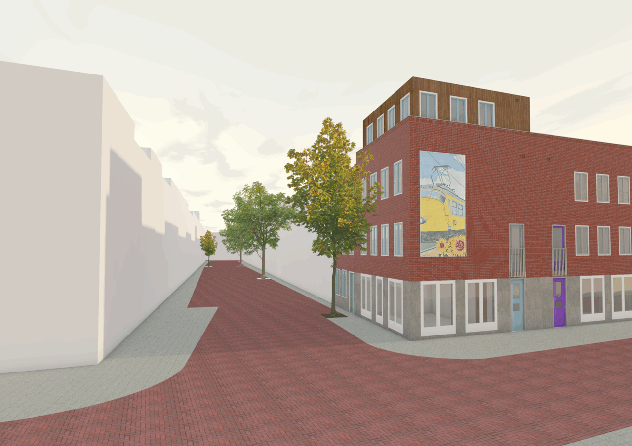Rendering parallelweg als toegang tot de buurt